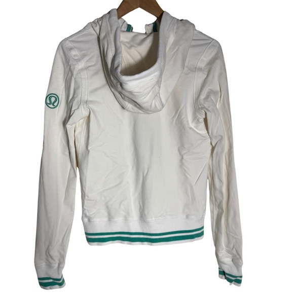 Lululemon White Zip-Up Women’s Scuba Hoodie – Retro Striped Ribbed Hem – Size 6 - Picture 2 of 8
